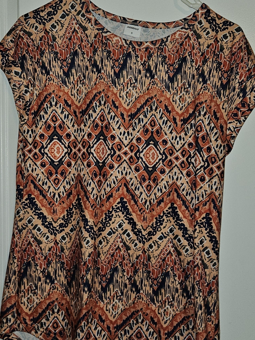 Women's Orange Chevron & Geometric Short-Sleeve Tunic